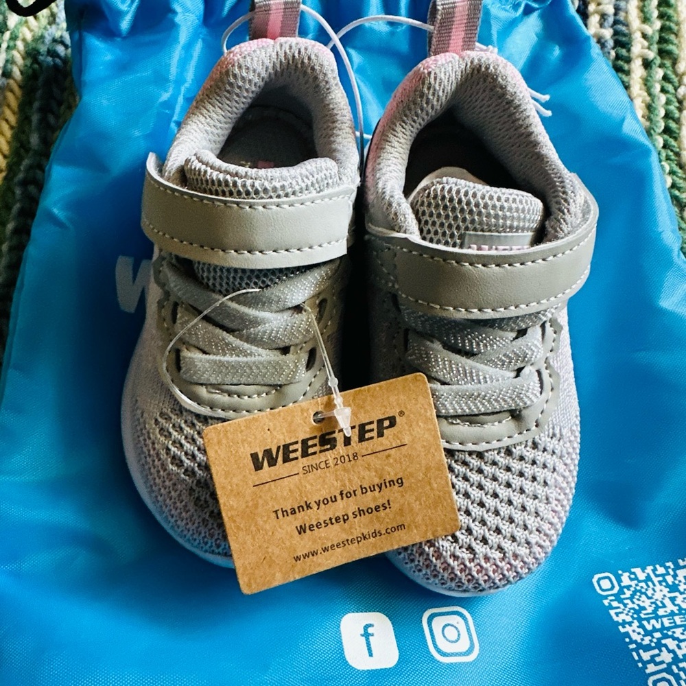 Pink and Gray Athletic Sneakers with Velcro Straps